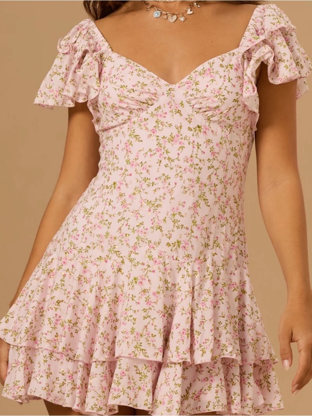 Altar'd State Pale Pink Floral Ruffled Mini Dress - Picture 2 of 2
